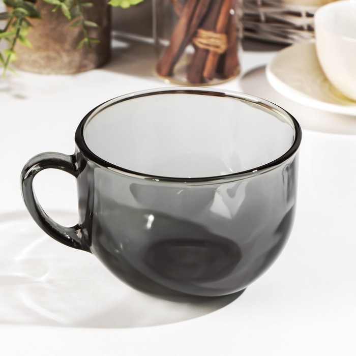 Бульонница стеклянная с ручкой Basiliko. Lava Grey, 670 мл, цвет серый