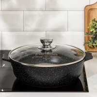 Жаровня «Гранит Black» Induction Pro, 3 л, d=28 см, стеклянная крышка, антипригарное покрытие, индукция, цвет чёрный Жаровня «Гранит Black» Induction Pro, 3 л, d=28 см, стеклянная крышка, антипригарное покрытие, индукция, цвет чёрный