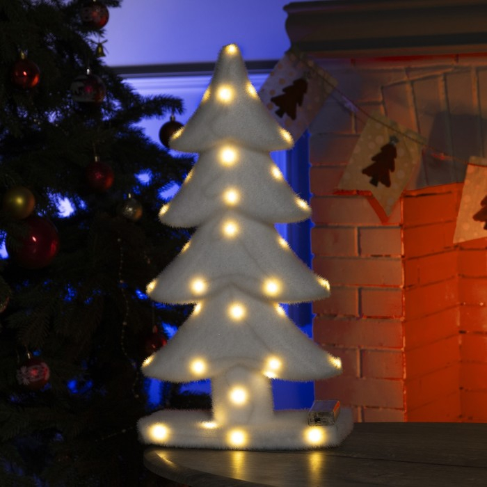 Светодиодная фигура &laquo;Ёлочка&raquo; 27 &times; 52 &times; 11 см, флок, батарейки ААх2 (не в комплекте), свечение тёплое белое