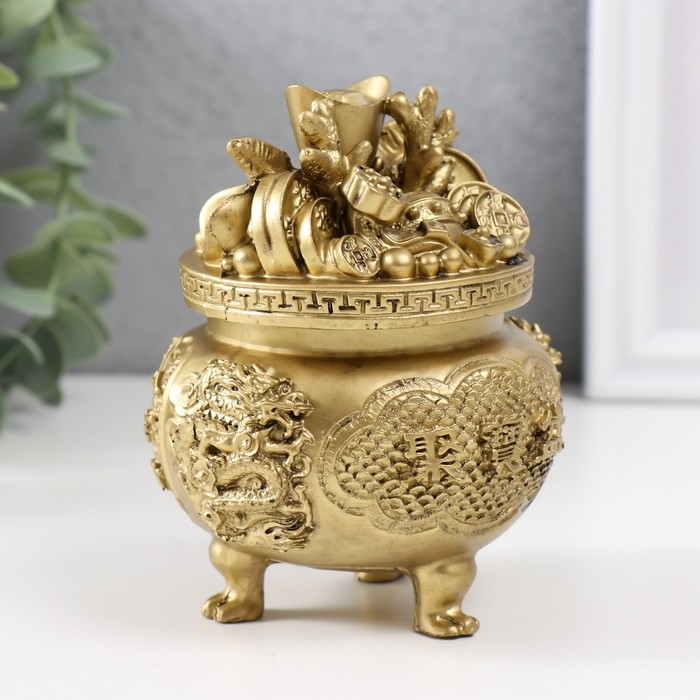 Нэцкэ полистоун под бронзу Нэцкэ полистоун под бронзу "Чаша богатства с драконом" 9х9х11 см