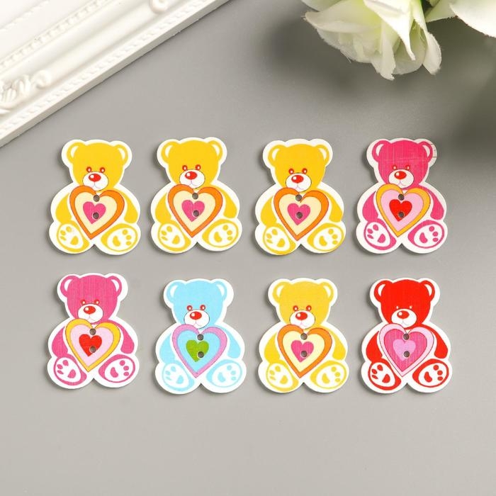 Набор пуговиц декоративных дерево "Медвежонок" (набор 8 шт) 3х4 см