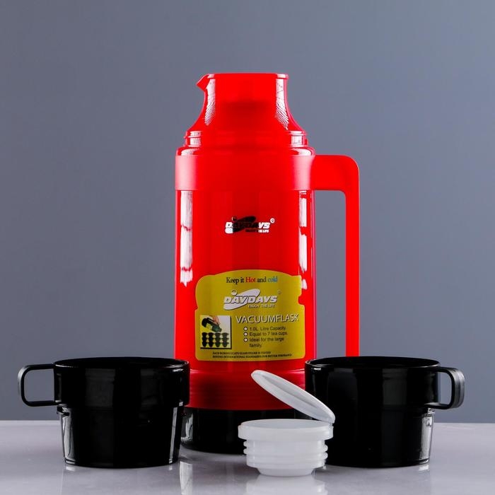 Термос 1 л, со стеклянной колбой, 2 кружки, 13.5 х 32 см, микс Термос 1 л, со стеклянной колбой, 2 кружки, 13.5 х 32 см, микс