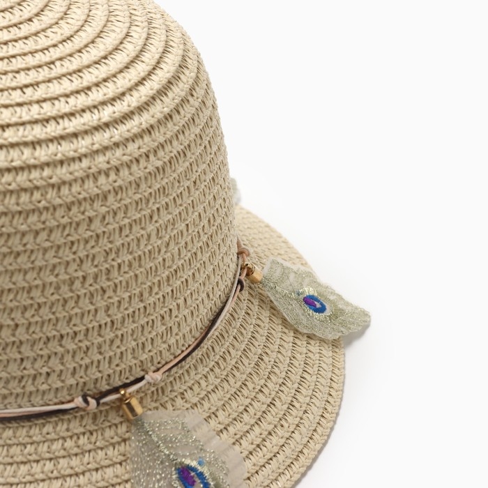 Шляпа для девочки "Перья" MINAKU, р-р 52, цв.бежевый