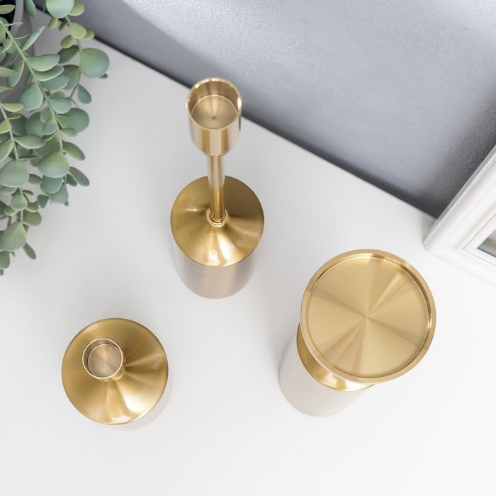 Подсвечник металл Подсвечник металл "Индастриал" набор 3 шт золото 20х7х7 29х7х7 41х6х6 см