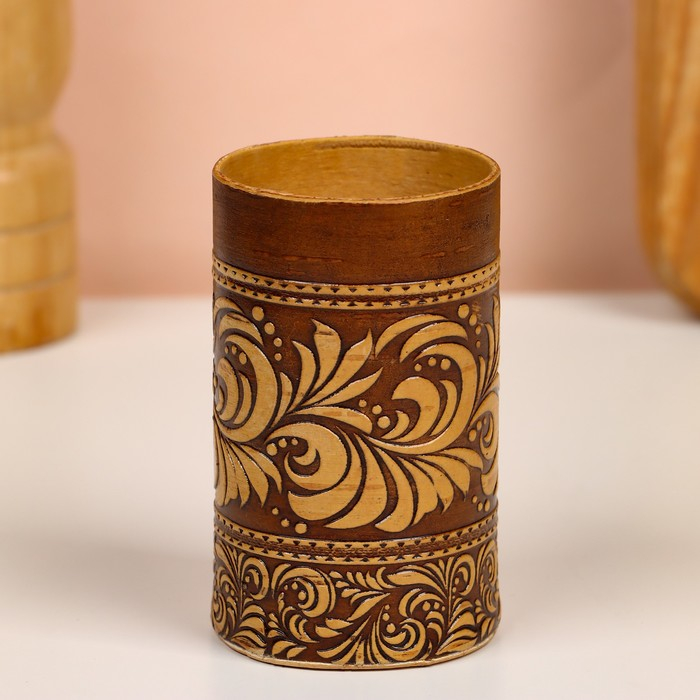 Набор стопок &laquo;Медведь&raquo;, 4 шт, в футляре, 4,5&times;4,5&times;9 см, береста