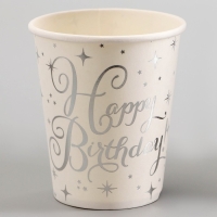 Стаканы бумажные &laquo;С днём рождения&raquo; с серебрянными звёздами, 6 шт.