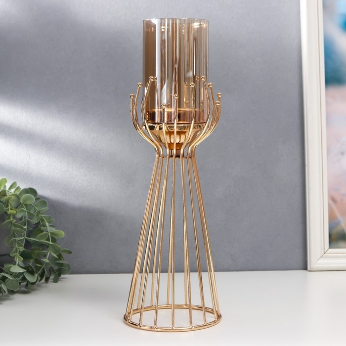 Подсвечник металл на 1 свечу Подсвечник металл на 1 свечу "Каркас с золотыми шариками" золото 37х12х12 см