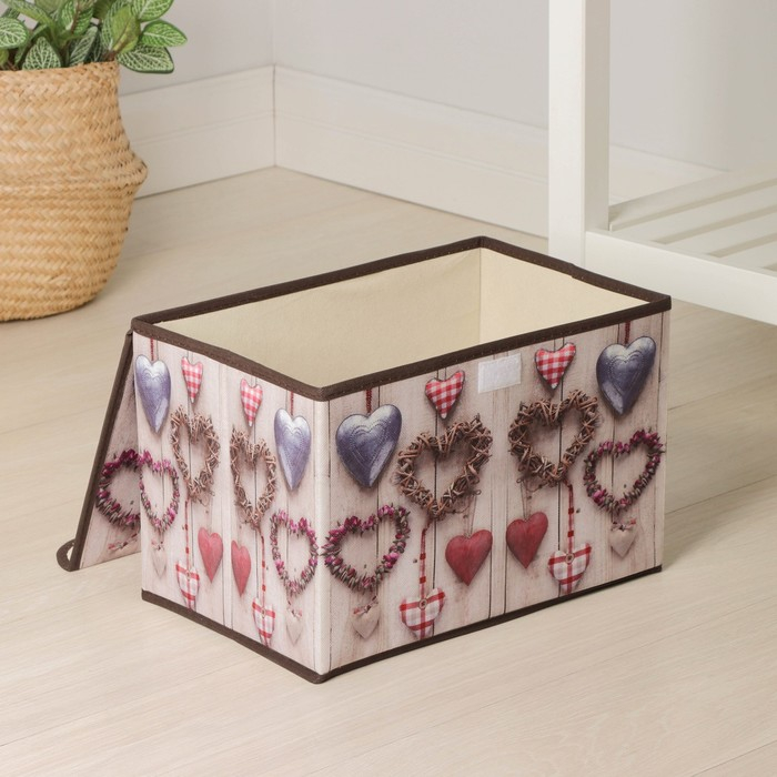 Короб стеллажный для хранения с крышкой &laquo;Сердца&raquo;, 37&times;24&times;24 см