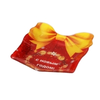 Блюдо стеклянное сервировочное Доляна &laquo;Подарок. С Новым Годом&raquo;, 15,5&times;17,3 см, цвет красный