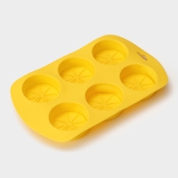 Форма для выпечки Доляна &laquo;Цитрус&raquo;, силикон, 19&times;11&times;1,5 см, 6 ячеек (d=4 см), цвет жёлтый