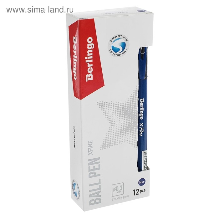 Ручка шариковая Berlingo xFine 0.3, синяя, корпус синий, резиновый упор, цена за 1 штук.