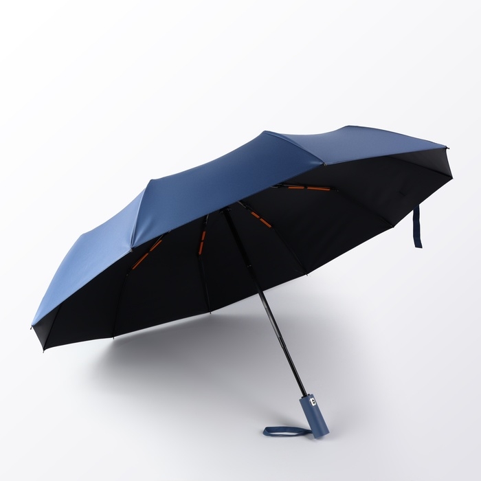 Зонт автоматический &laquo;Однотон&raquo;, 3 сложения, 10 спиц, R = 51/58 см, D = 116 см, цвет синий