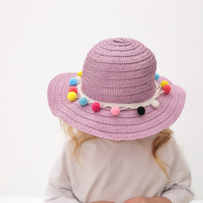 Шляпа с бомбошками для девочки MINAKU, цвет фиолетовый, размер 50 Шляпа с бомбошками для девочки MINAKU, цвет фиолетовый, размер 50