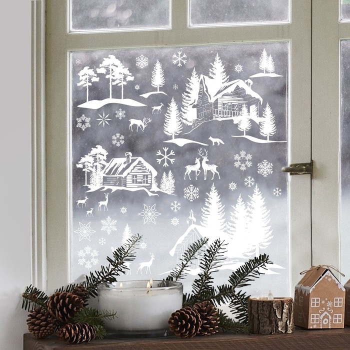 Виниловые наклейки на окна &laquo;Зимняя деревушка&raquo;, многоразовые, 70 х 25 см, Новый год