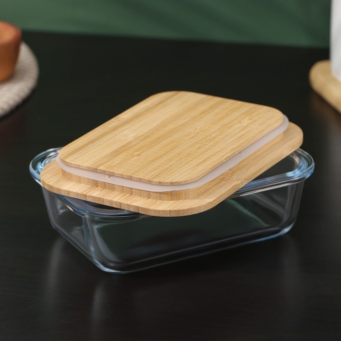 Контейнер для еды из жаропрочного стекла с бамбуковой крышкой BellaTenero «Эко», 640 мл Контейнер для еды из жаропрочного стекла с бамбуковой крышкой BellaTenero «Эко», 640 мл