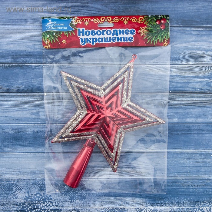 Наконечник "Звезда" блёстки, 15х18,5 см, красный