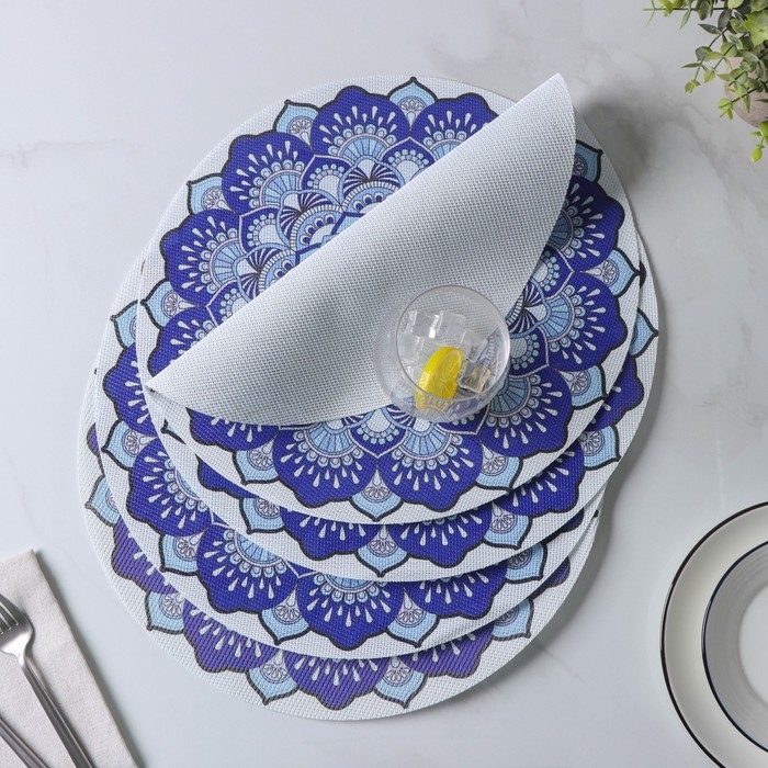 Салфетки сервировочные на стол Доляна &laquo;Силия&raquo;, d=38 см, 4 шт, цвет синий
