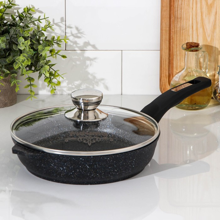 Сковорода &laquo;Гранит Star&raquo;, d=22 см, стеклянная крышка, антипригарное покрытие, тёмно-синий