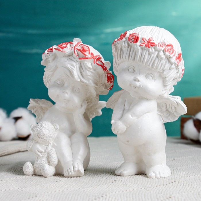 Набор фигур "Пара ангелочков" 2шт, перламутр, 15см