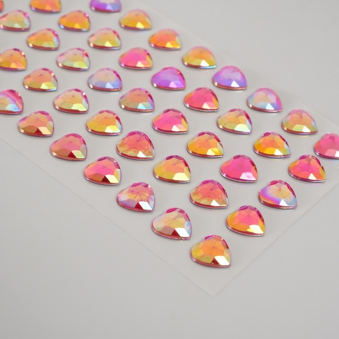 Наклейка пластик стразы "Сердце" малиновый перламутр 18х8 см