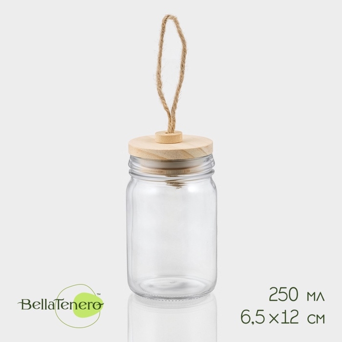 Банка стеклянная для хранения сыпучих продуктов BellaTenero &laquo;Эко&raquo;, 250 мл, 6,5&times;12 см, с бамбуковой крышкой
