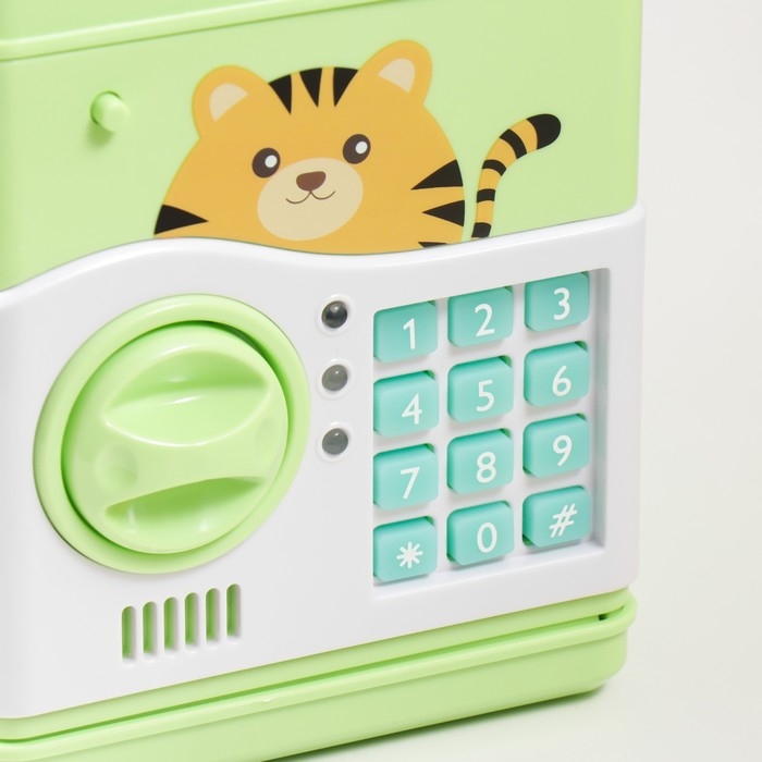 Копилка пластик Копилка пластик "Сейф. Тигрёнок" кодовый замок, звук АА зелёный 13х12х19
