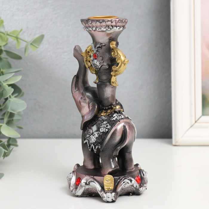 Сувенир полистоун подсвечник "Слон на пьедестале в попоне с цветами" 15,5х8х7,5 см