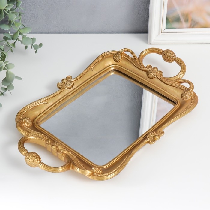 Подставка интерьерная полистоун с зеркалом Подставка интерьерная полистоун с зеркалом "Скарабей" золотистая 37,5х22,5 см