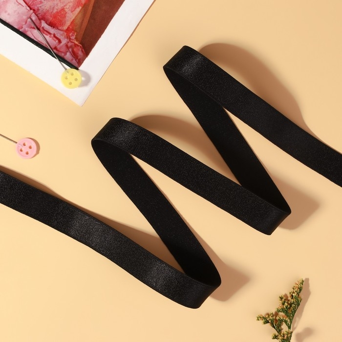 Резинка для бретелей, блестящая, 15 мм, 10 &plusmn; 0,5 м, цвет чёрный