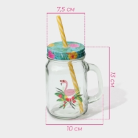 Кружка стеклянная с крышкой и трубочкой Доляна «Фламинго», 450 мл, 10×7,5×13 см Кружка стеклянная с крышкой и трубочкой Доляна «Фламинго», 450 мл, 10×7,5×13 см