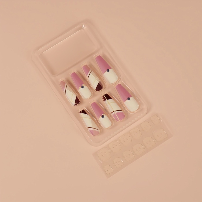 Накладные ногти «Линии», 12 шт, с клеевыми пластинами, форма балерина, разноцветные Накладные ногти «Линии», 12 шт, с клеевыми пластинами, форма балерина, разноцветные