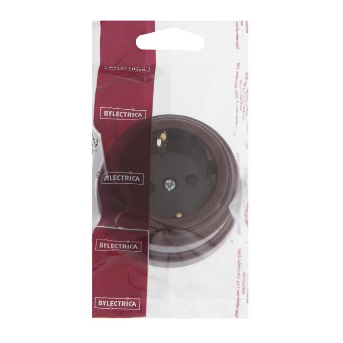 Розетка BYLECTRICA Ретро РА16-0206, 16А, одномест., наруж., с з/к, со штор., IP20, корич. Розетка BYLECTRICA Ретро РА16-0206, 16А, одномест., наруж., с з/к, со штор., IP20, корич.