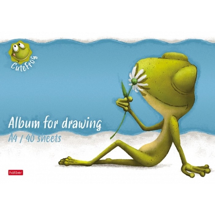 Альбом для рисования А4, 40 листов, на скрепке, "Лягушонок Ден", обложка мелованный картон, матовая ламинация, тиснение, блок 100 г/м&sup2;, МИКС