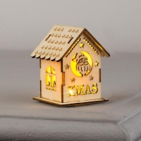 Ёлочная игрушка &laquo;Домик с Дедом Морозом&raquo;, от батареек, свечение тёплое белое