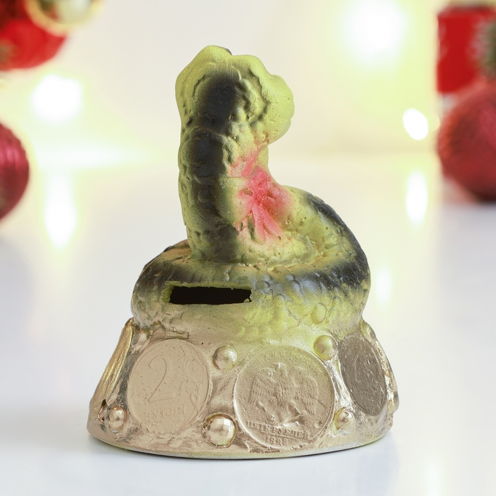 Новый год. Символ 2025. Копилка "Змея в монетах" 7х7х10см