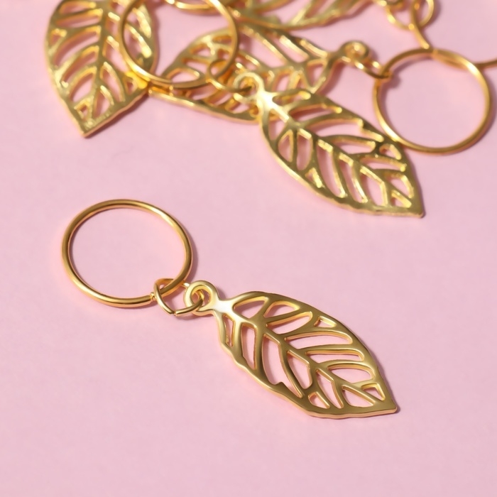 Пирсинг для волос «Листочки», 3,9 × 1,4 см, 10 шт, цвет золотистый Пирсинг для волос «Листочки», 3,9 × 1,4 см, 10 шт, цвет золотистый