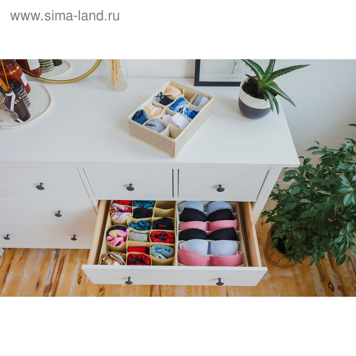 Органайзер для хранения белья Доляна &laquo;Европа&raquo;, 12 ячеек, 27&times;20&times;10 см, цвет бежевый