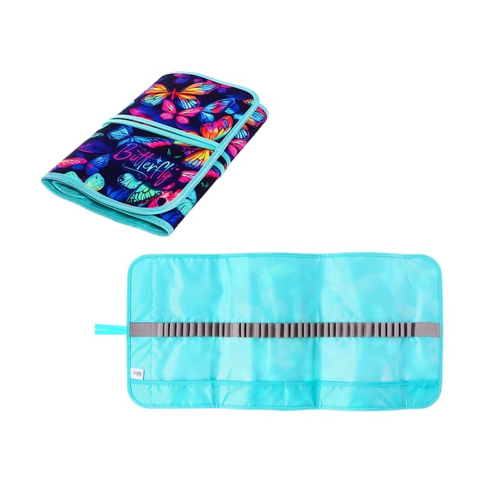 Пенал мягкий скрутка , 220х460 мм , Calligrata Пенал мягкий скрутка , 220х460 мм , Calligrata "Бабочки", на шнуровке, на 37 предметов, неон