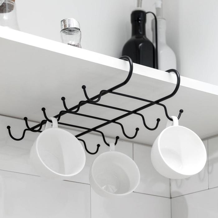 Держатель для кружек подвесной Доляна, на 10 предметов, 27,8&times;18,5&times;7,5 см, цвет чёрный