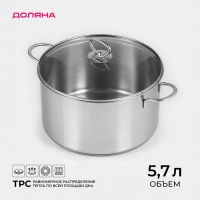 Кастрюля из нержавеющей стали &laquo;Грейт&raquo;, 5,7 л, капсульное дно, индукция