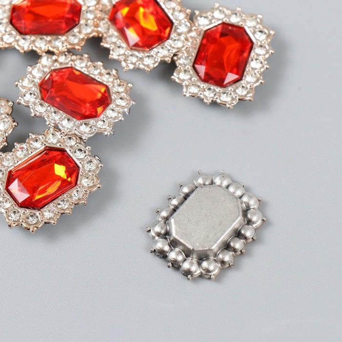 Декор для творчества пластик, стразы "Медальон восьмиугольный" н-р 10 шт рубин 1,8х2,4 см