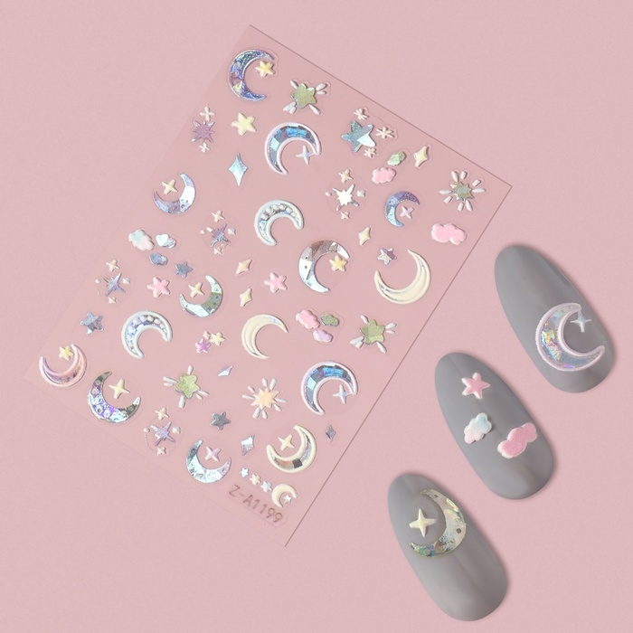 Наклейки для ногтей «Луна и звёзды», объёмные, разноцветные/голографические Наклейки для ногтей «Луна и звёзды», объёмные, разноцветные/голографические