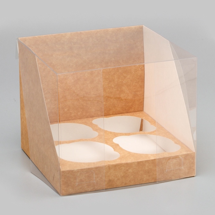 Коробка для 4 капкейков, крафт 16 х 16 х 14 см Коробка для 4 капкейков, крафт 16 х 16 х 14 см