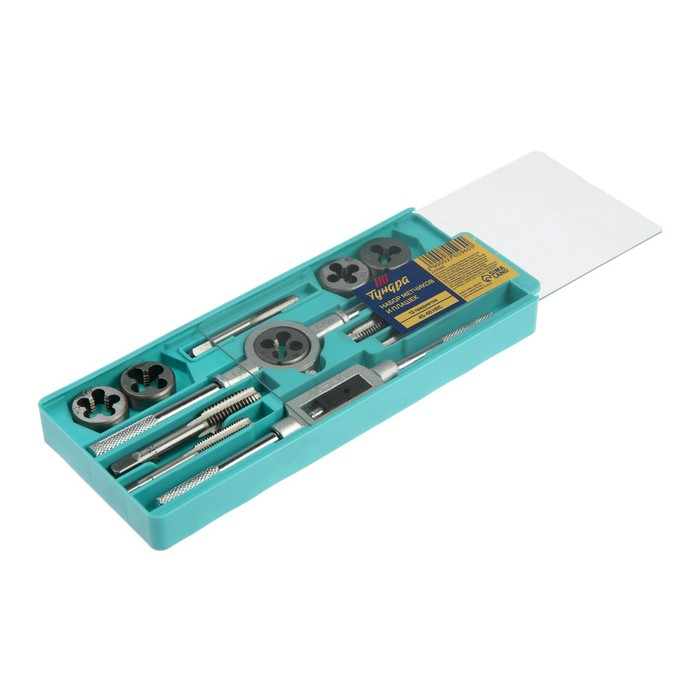 Набор метчиков и плашек ТУНДРА, М6 - М12, 12 предметов Набор метчиков и плашек ТУНДРА, М6 - М12, 12 предметов