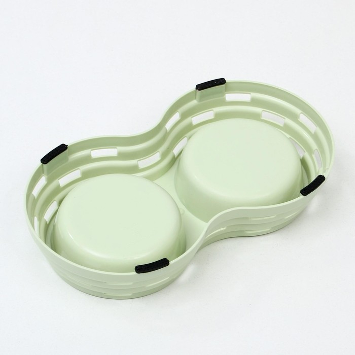 Миска металлическая двойная на пластиковом основании 2 х 160 мл, 25 х 14 х 5 см, зелёная