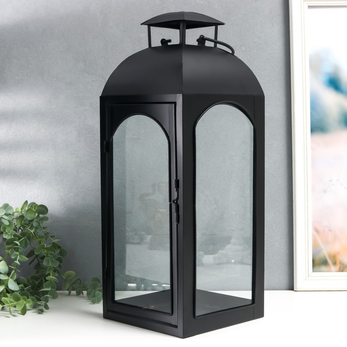 Подсвечник металл Подсвечник металл "Фонарь купольный" чёрный набор 2 шт 14,5х14,5х35 см 47х18х19 см