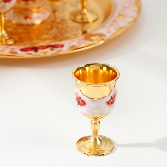 Набор винный кувшин, 6 бокалов и поднос "Стамбул. Красные розы, узоры" белый с золотом