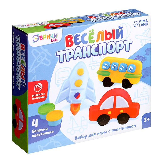 Набор для игры с пластилином «Весёлый транспорт», 4 баночки с пластилином Набор для игры с пластилином «Весёлый транспорт», 4 баночки с пластилином