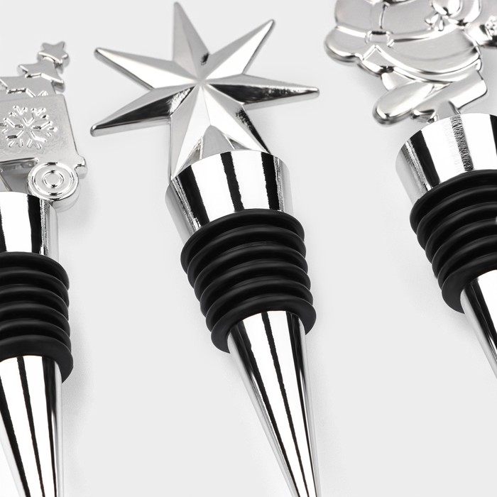 Набор пробок для бутылок Доляна &laquo;Новогодний&raquo;, 3 шт, цвет серебристый