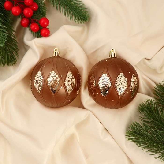 Набор шаров пластик d-8 см, 2 шт Набор шаров пластик d-8 см, 2 шт "Гэбриэл" блеск, коричневый